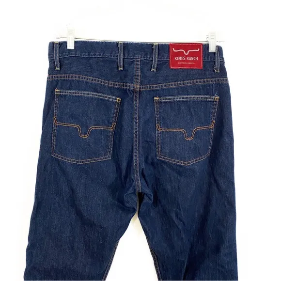 Kimes Ranch Mens 34 X 34 Cal Straight Leg Jeans Dark Wash USA Made 100% Cotton