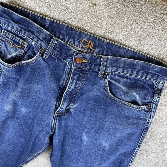 Kimes Ranch Cal Jeans Men’s Size 38x36 Medium Wash Distressed Cowboy Denim