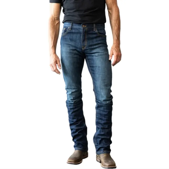 Men's KIMES RANCH "Roger" slim fit medium wash cowboy western jeans sz 29x38L