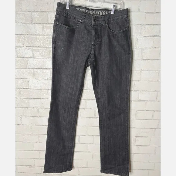 KR3W Denim K SLIMS 32 x 32 Gray Distressed Skateboarding Jeans Straight Leg