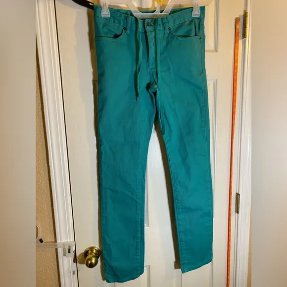 Kr3w Krew Skate Jeans K Slim Fit Button Fly Drawstring Men’s Sz 31 Stretch Green