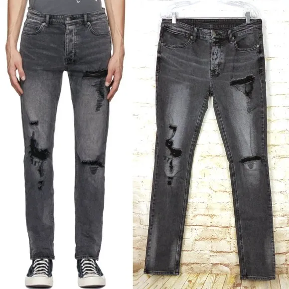 Ksubi Mens 34X32 Van Winkle Hazlow Angst Trashed Jeans Black Button Fly Grunge
