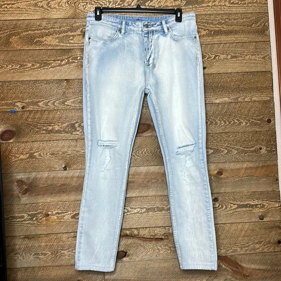 Ksubi Van Winkle Trashed Jeans Blue Cotton Stretch Denim Size 36