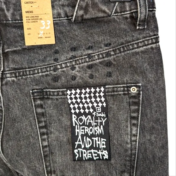 NWT Ksubi Dark Grey Chitch Mid Rise Slim Button Fly Tapered Leg Jeans Mens 33/32
          
      NWT