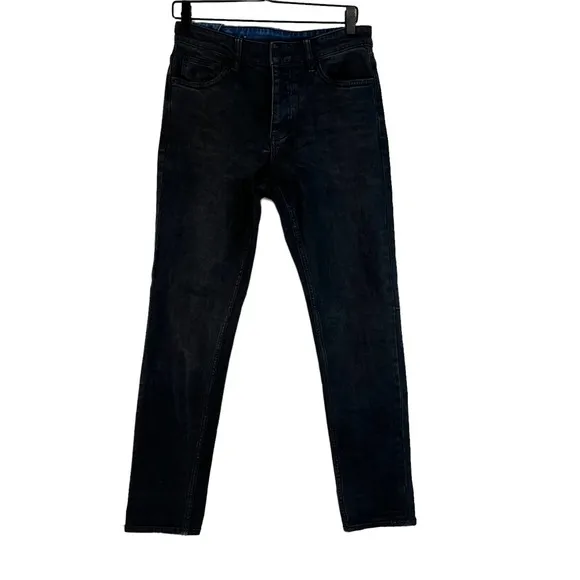 Ksubi Unisex Black Slim Jeans 30 x 29 Stretch Button Fly Black Cross Stitching