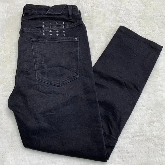 Ksubi Chitch Boneyard Mens Black Distressed Denim Jeans Size 33 x 26.5"