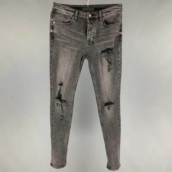 KSUBI Size 31 Charcoal Distressed Cotton Skinny Jeans