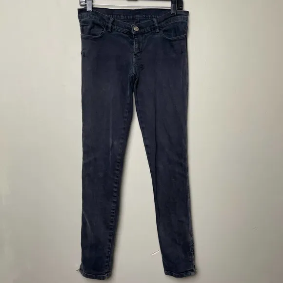 KSUBI Women's Distressed Black Mid Rise Skinny Jeans Zipper Cuff Logo US5/UK12