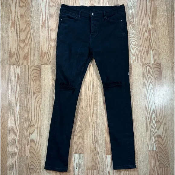 Ksubi Jeans Men 35x30 Van Winkle Ace Black Slice Distressed Skinny Fit