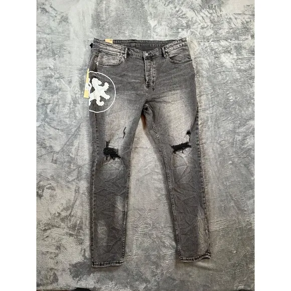 NWT Ksubi Jeans Van Winkle Lion Graphic Ripped Skinny Gray Wash Denim 42x34
              
      NWT