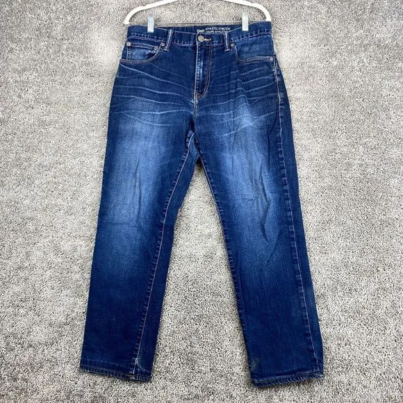 KUT From The Kloth Cropped Denim Jeans Men's Size 14 Blue 5-Pocket Whisker Faded