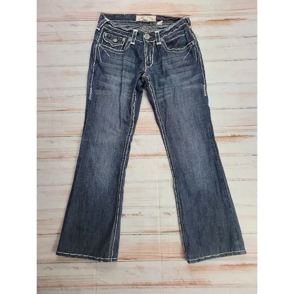 Laguna Beach Men Jeans Blue Straight Leg Flap Pockets Skulls Thick Stitch 32x32