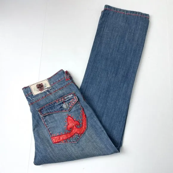 NEW Laguna Beach Jean Co. Men's Straight Leg Jeans Red Crystal Bling size 34
          
      NWT