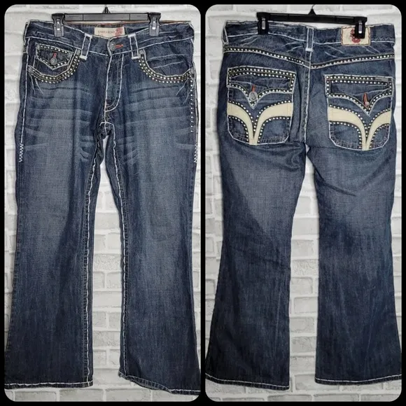 Laguna Beach Skull Button White Stitching Jeans