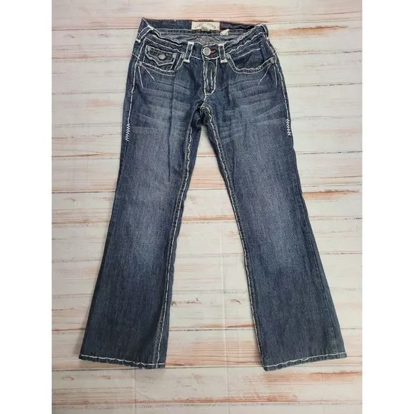 Laguna Beach Men Jeans Blue Straight Leg Flap Pockets Skulls Thick Stitch 32x32