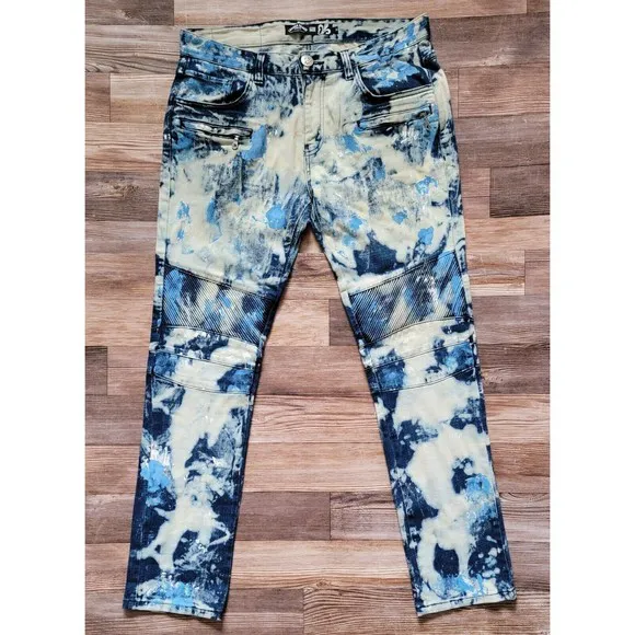 Laguna Beach Jeans 36x33.5 Hermosa Bleached Distressed Zippers RARE PreOwned