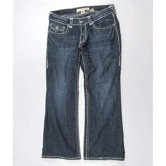 Mens Laguna Beach Blue Medium Wash Embroidered Skull Zip Jeans Sz 38 x 32 Y2K