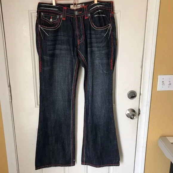 Laguna Beach jeans co. Made in USA grunge skull red  36x35