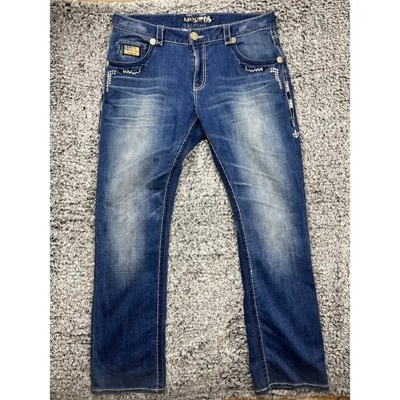Laguna Beach Jeans Men 38X34 Medium Wash Embroidered Studded Zip Fly Denim