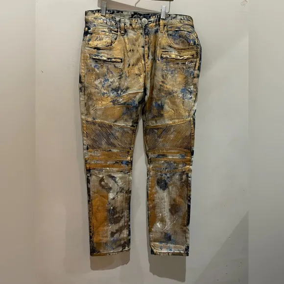 Laguna Beach Men’s MOTO Gold Foil Jeans, Size 46, Nw/oT, Must see!!!
