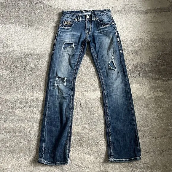 Laguna Beach Jean Co Jeans Mens 30x34 Thick Stitch Blue Distressed USA LBJC Worn