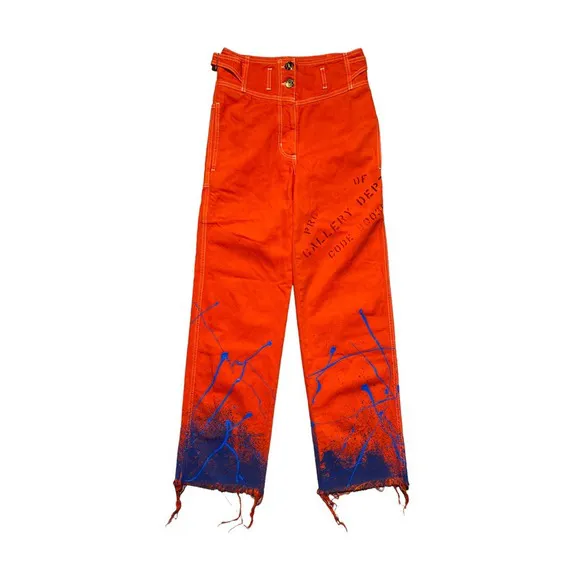 $1,250 SS22 Paint splatter red High waisted denim