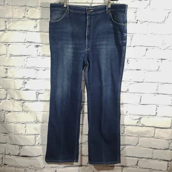 VTG Blue Jeans Denim 46X32 Made USA Triangle Pockets UGWA Work Rockabilly