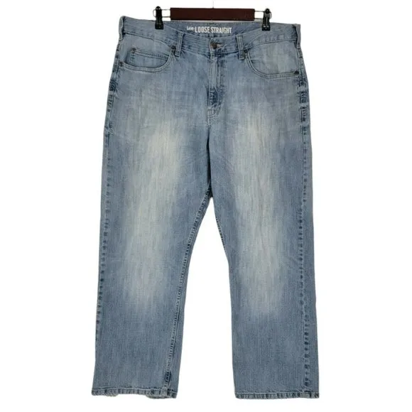 Lee Dungarees Jeans Loose Straight Leg Distressed Denim Blue