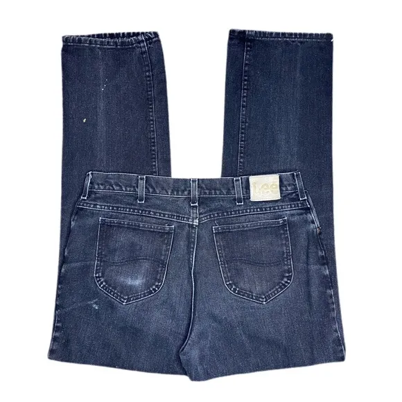 Vintage Lee Faded Black Denim Jeans Men’s Size 34x32 Paint Spatter 90s Retro