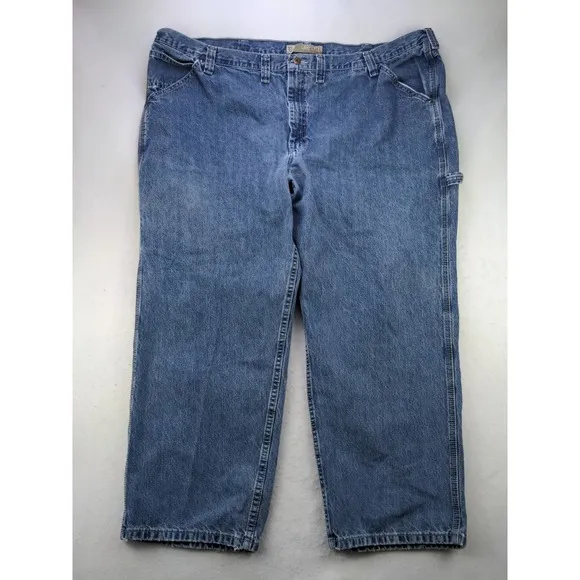 Mens Lee Dungarees Carpenter Jeans Size 52x30 Blue Denim Holes SEE DESC