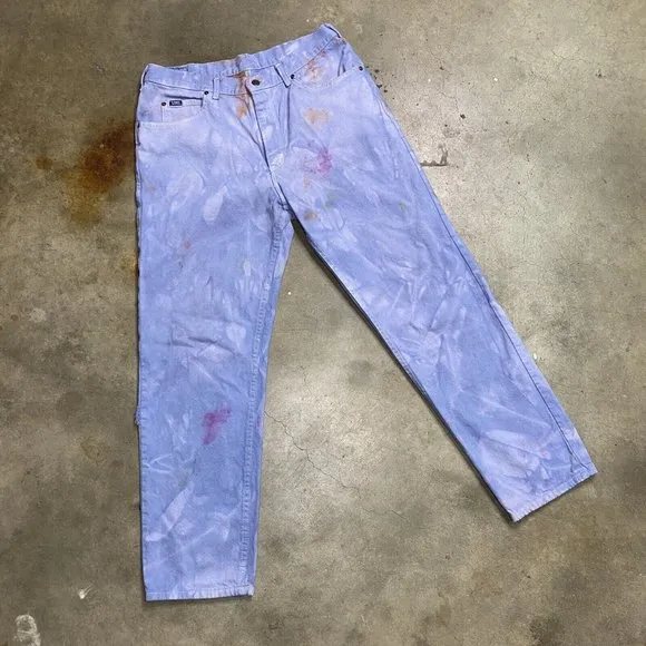 Vintage tie dye distressed straight leg Lee Jeans size 35x30 acid wash blue 90s