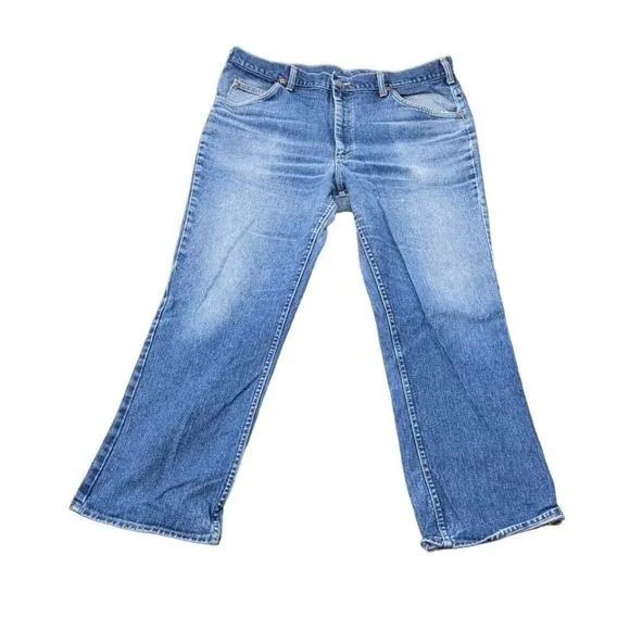 Lee Riders Denim Blue Jeans 35x28 Talon 42 Zipper Mens 1970s Dark Wash Straight