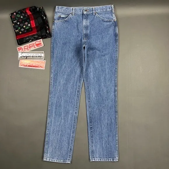 LEE Riders Jeans Vintage Luxury Retro Streetwear Washed Faded Blue Denim