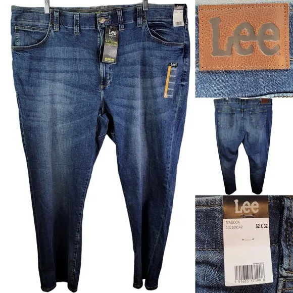 LEE Extreme Motion Mens Big 52X32 Blue Jeans Athletic Fit Leg Stretch
          
      NWT