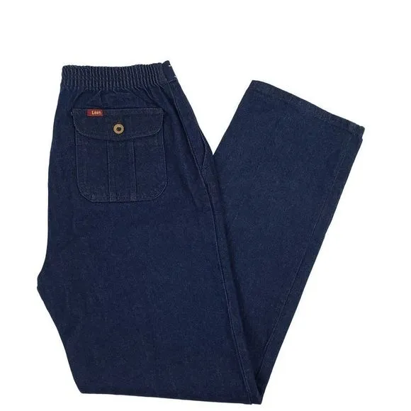 Vtg Lee Elastic Back Waist USA Union Made Flap Pockets Jeans Men 36x32(34X32)