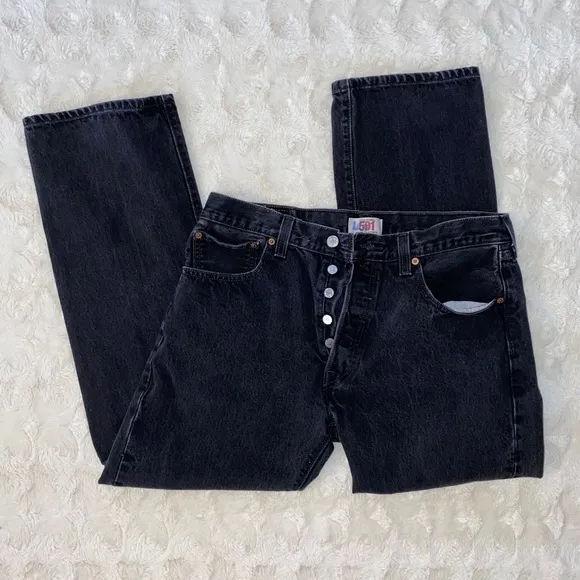 Levi 501 Men Straight Leg Butterfly Zip Black Jeans Size Large