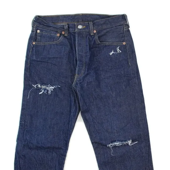 LEVI'S 501 Red Tab Button Fly Distressed Blue Jeans