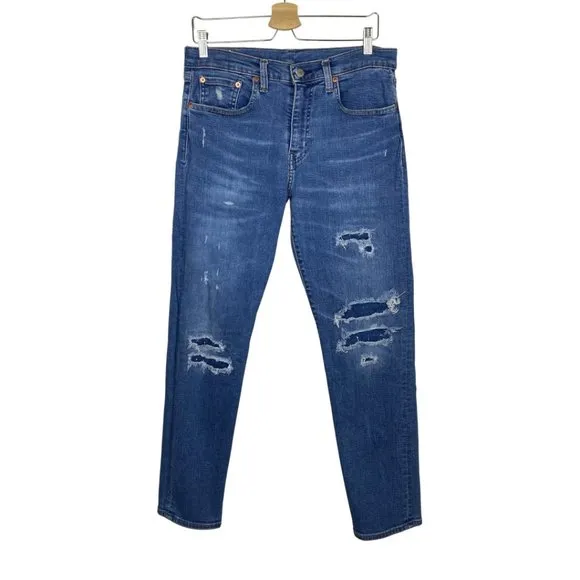 Levis BIG E Distressed Tapered Denim Jeans 32x32