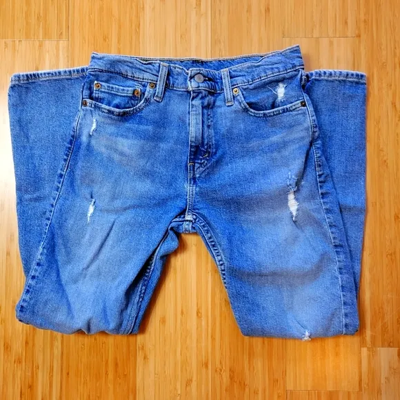 Men's Levi Blue Straight Slim Ripped Distressed Jeans