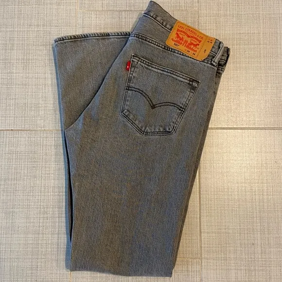 𝅺LEVIS Strauss 501 Straight Fit Gray Jeans Size 34 x 34