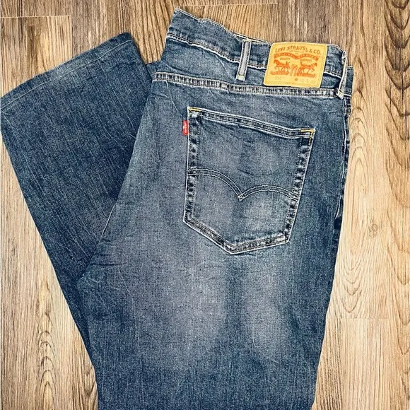 𝅺LEVIS 514 Men 42 x 32 Dark Wash Blue Jeans Slim Straight Cotton Denim Stretch
