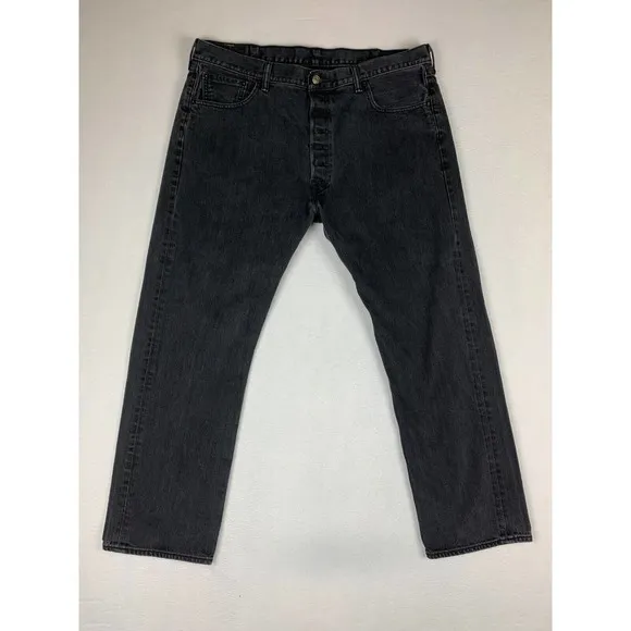 Levi's Men's 501 Jeans Size 42x32 W42 L32 Faded Black Straight Mid Rise Denim