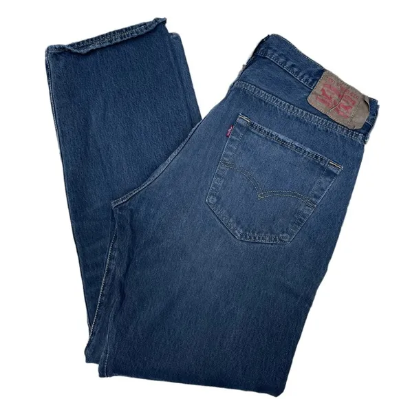 Levi’s 501 button fly original fit straight leg cotton jeans distressed 36x32