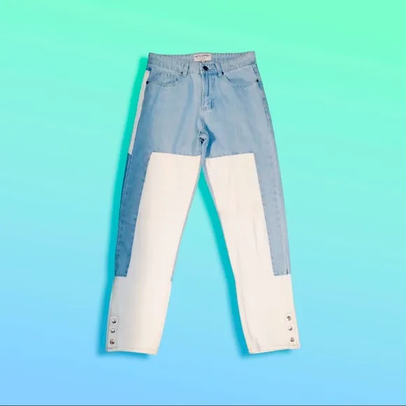 Liquor N Poker Jeans in Light Blue With White Contrast Panels