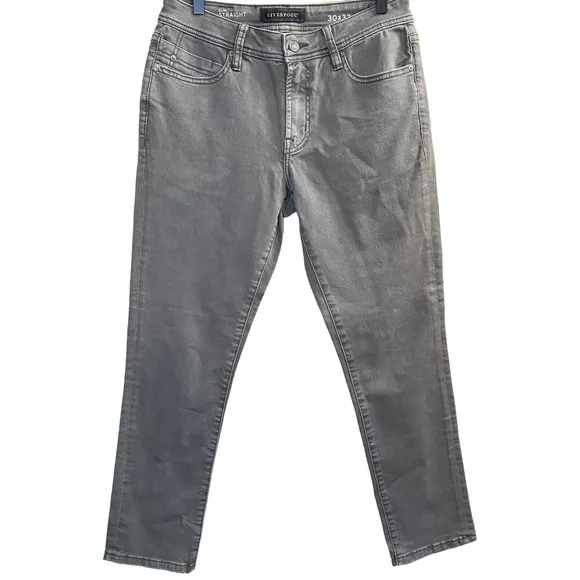 Liverpool Mens Gray Slim Straight Jeans Size 30x32 Faded Distressed Classic