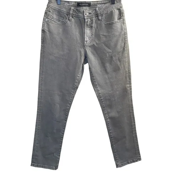 LIVERPOOL Mens Gray Slim Straight Jeans Size 30x32 Faded Distressed Classic