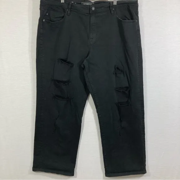 Liverpool Men's Black Distressed Relaxed Straight Leg Jeans size 42 x 30