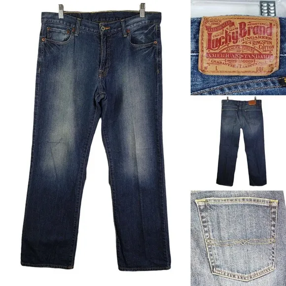 Lucky Brand 363 Vintage Straight Jeans Dark Blue 32 X29 Dark Wash Distressed