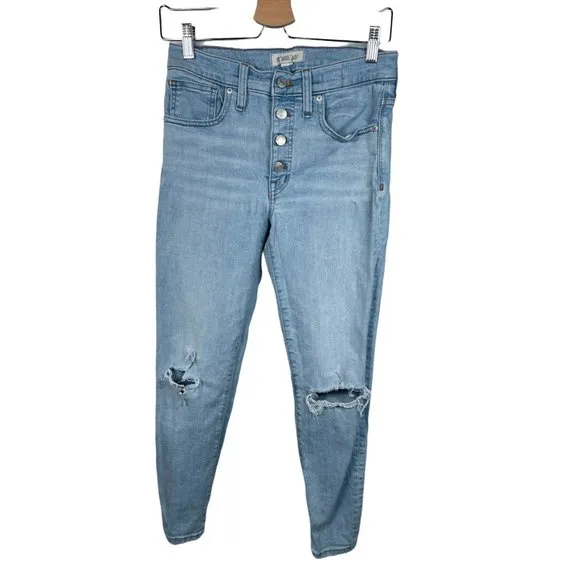 Madewell 9" Mid-Rise Skinny Crop Button Front Distressed Jeans Size 27