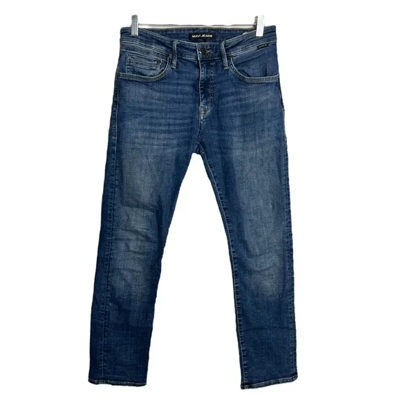 Mavi Jeans Marcus Slim Straight Leg Blue Medium Wash Fading Whiskering